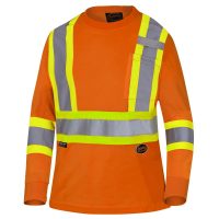 Women's Hi-Vis Bird's-Eye Long-Sleeved Safety T-Shirt - Hi-Vis Orange - 2XL